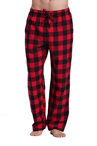CYZ Men's 100% Cotton Super Soft Flannel Plaid Pajama Pants,SAHARA-RedGreyBeigeMadras,Medium