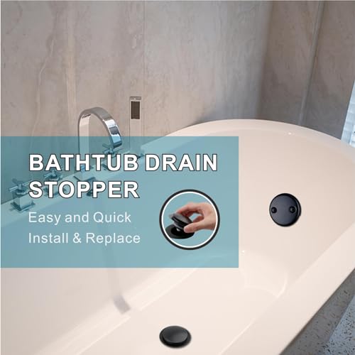 Black Tub Drain Stopper,Welsan Universal Pop Up Bathtub Stopper Replacement Tip Toe, Lift and Turn with 2-Hole Overflow Face Plate Cover and EZ Bath Tub Plug Stopper (Matte Black)