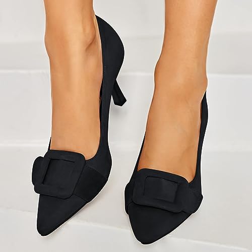 Women's Closed Pointed Toe Pumps Wedding Party Dress Heeded Shoes Stiletto High Heels with Square Buckle 5.5
