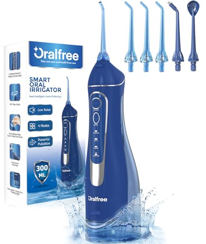 Water Dental Flosser Cordless for Teeth Cleaning - 4 Modes Oral Irrigator 300ML Braces Flossers Cleaner, Rechargeable Portable IPX7 Waterproof Powerful Battery for Travel Home