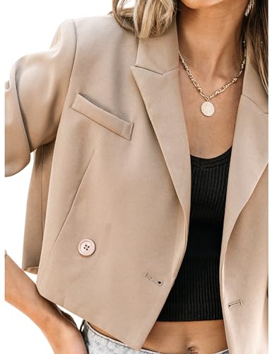 luvamia Cropped Blazers for Women Business Casual Open Front Jackets for Women Fashion Dressy Fashion Jackets for Women Womens Suits for Work Professional Apricot Size X-Small Fits Size 0 / Size 2