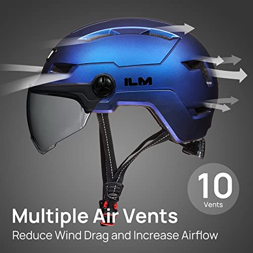 ILM Adult Bike Helmet with USB Rechargeable LED Front and Back Light Mountain&Road Bicycle Helmets for Men Women Removable Goggle Cycling Helmet E3-10L(Blue Purple, Small/Medium)