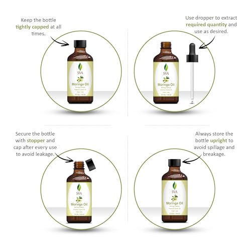 SVA Moringa Seed Oil - 4 Fl Oz – 100% Natural Cold Pressed Moringa Oil - for Face, Skin Care, Hair Care, Scalp Massage & Body Massage – Carrier Oil with Dropper