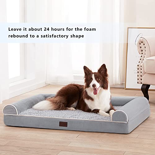WESTERN HOME Orthopedic Dog Beds for Large Dogs, Foam Pet Sofa with Waterproof Lining, Removable Washable Cover and Nonskid Bottom, Dog Couch Bed for Comfortable Sleep,Brown Coffee