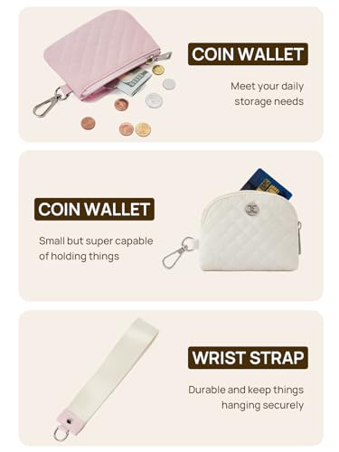 Telena Mini Zip Around Wristlet Wallets for Women Coin Purse Wristlet Keychain Dual Pouch Wallet Beige Pink