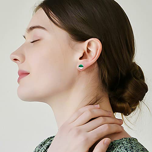 Simulated Emerald Earrings for Women - 14K Gold Plated Sterling Silver Hypoallergenic Round Stud Earrings Simple Minimalist Earrings Jewelry Gifts for Birthday Christmas Mother Wife