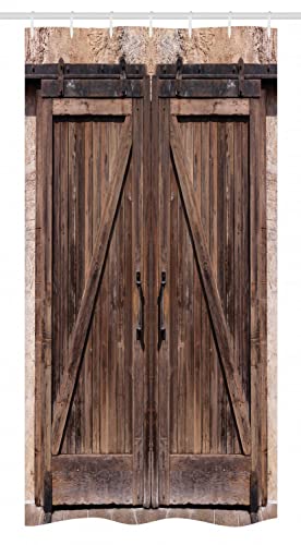 Ambesonne Rustic Shower Curtain, Cow and American Style Farmland Barn with Weathered Effect Vintage Rural Life, Cloth Fabric Bathroom Decor Set with Hooks, 69" W x 75" L, Tan Dark Salmon