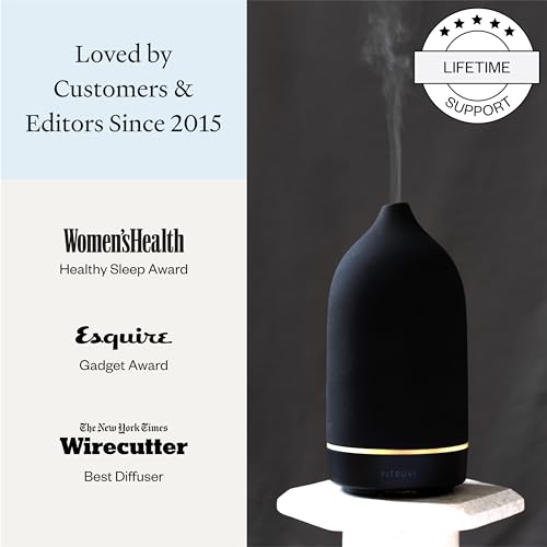 Vitruvi Stone Diffuser, Ceramic Ultrasonic Essential Oil Diffuser for Aromatherapy | Ceramic Diffuser, Diffusers for Home, Oil Diffuser, Room Decor | Black, 90ml Capacity
