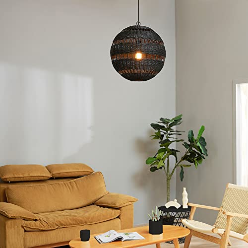 Globe Electric 67000102 2-Light Pendant Light, Matte Black, Black Paper Twine Shade, Black Braided Cord, Pendant Light Fixture, Kitchen Island, Adjustable Height, Home Décor Lighting