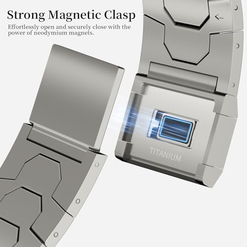 ACESTAR Full Titanium Band Compatible with Apple Watch Ultra 49mm / Ultra 2 49mm / Series 10 46mm, 26mm Wide Adjustable Titanium Links with Titanium Magnetic Clasp Titanium Connectors and DLC Coating