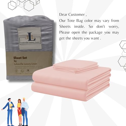 Lukeville Luxury Linen Twin XL Size Bed Sheets - Softest 100% Cotton 4PC Sheet Set,Sateen Bedding -500 Thread Count- Comfy,Breathable and Cooling Sheets,Deep Pockets Fits Upto 16" Deep Mattress- Blush