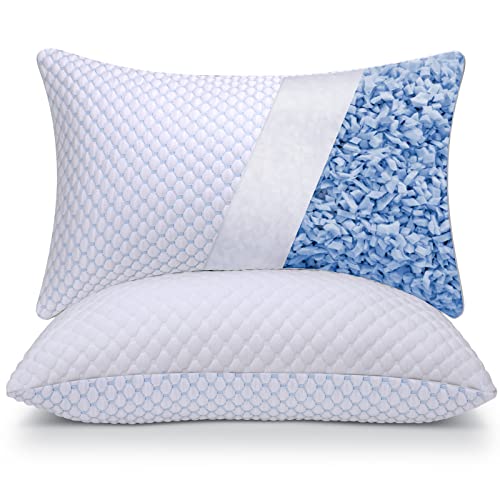 OSBED Shredded Memory Foam Pillows Standard Size Set of 2, Cooling Pillows for Sleeping 2 Pack, Adjustable Loft Bed Pillows, Firm or Soft Pillows for Side, Back, Stomach, Hot Sleepers (20"x 26")