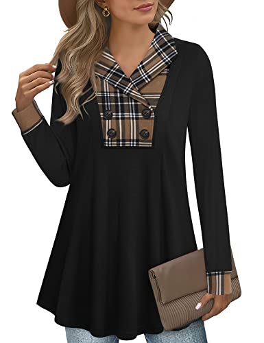 Tunic Tops to Wear with Leggings,Bebonnie Ladies Plus Size Fall Long Sleeve Casual Business Lapel V Neck Christmas Swing Sweatershirts Pullover Dressy Winter Tops Flannel Shirts Sweaters Red Black XL