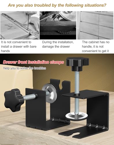 6 Pcs C Clamps, Drawer Front Installation Clamps, Cold-Rolled Steel Clamps for Woodworking, Can Be Used as Door Installation Tools and Cabinet Tools, Black (6)
