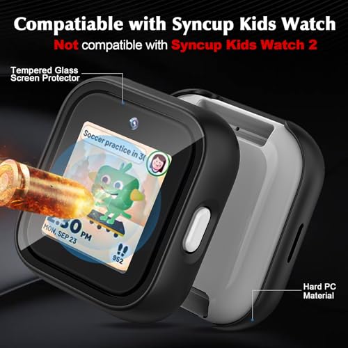 1 Pack Case Compatible with T-mobile SyncUp Kids Watch Screen Protector, Hard PC Case Build-in Tempered Glass for Sync UP Kids Watch Accessories - Pink(Not Compatible with Syncup Kids Watch 2)
