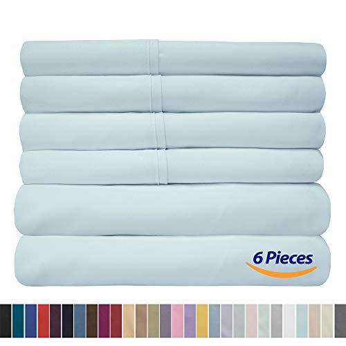 Full Size Bed Sheets - 6 Piece 1500 Supreme Collection Fine Brushed Microfiber Deep Pocket Full Sheet Set Bedding - 2 Extra Pillow Cases, Great Value, Full, Pinstripe White