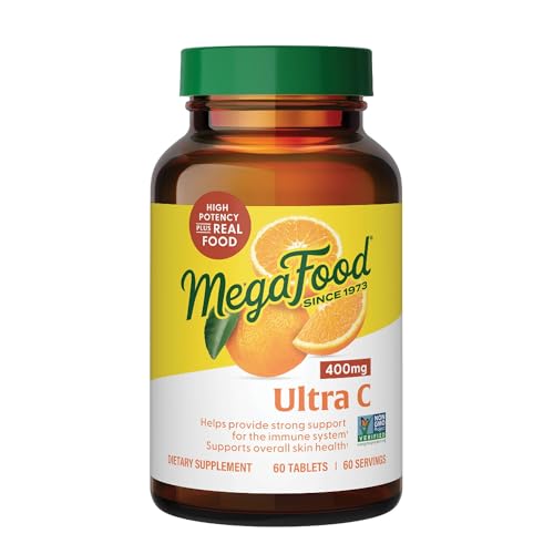 MegaFood Ultra C 400 mg - Vegan Immune Support Supplement with Vitamin C, Made with Real Food Including Broccoli, Carrot, Cranberry & Brown Rice, Gluten-Free, Kosher - 60 Tablets, 60 Servings