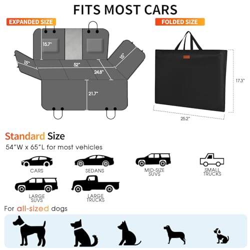 Dog Car Seat Cover for Back Seat,Back Seat Extender for Dogs with Large Space,Car Seat Protector Supports 330 lbs,Hard Bottom Car Seat Cover for Dogs with Waterproof.Back Seat Cover for SUV,Car&Truck