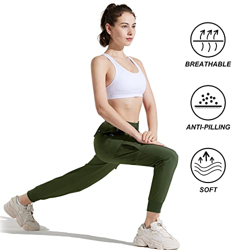 M MAROAUT Women's Hiking Pants Cargo Joggers with Pockets, Lightweight Quick-Dry Athletic Sweatpants for Running Gym Workout Army Green