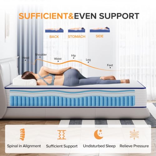 TXO Full Size Mattress, 10 Inch Medium Firm Hybrid Mattress with Individual Pocketed Springs and Cool Gel Memory Foam, Enhance Edge Support, Motion Isolation, Pressure Relief, Full Mattress in a Box