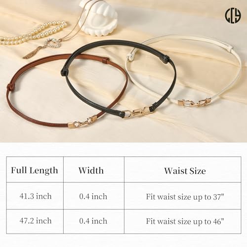 LCG LUCHENGYI 2 Pack Women Leather Skinny Belt Adjustable Thin Waist Belt Ladies Fashion Belts Golden Buckles for Dresses