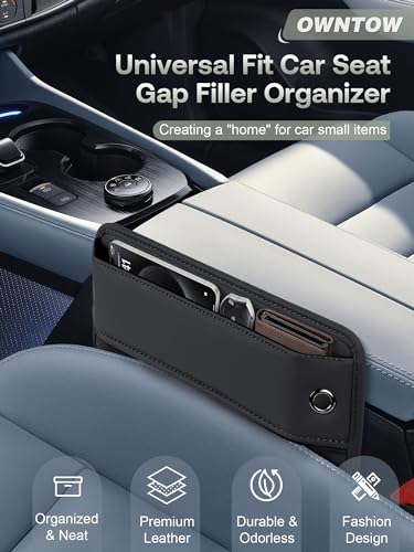Owntow Universal Fit Car Gap Filler, Premium Leather Car Seat Gap Filler Organizer, Car Organizer Car Accessories for Women Men, Car Essentials for Car SUV Truck (Black, 1 Pack)