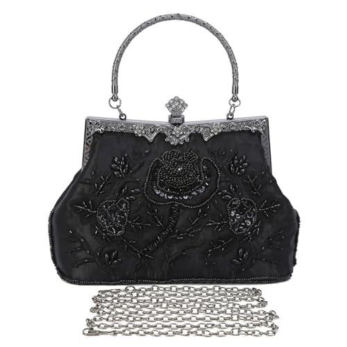 UBORSE Women's Floral Embroidery Rhinestone Evening Clutch Purse Sequin Beaded Crossbody Bag Vintage Evening Handbag for Bridal Wedding Party