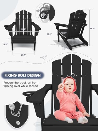 KINGYES Folding Adjustable Backrest Adirondack Chair Set of 2, Aruba Blue