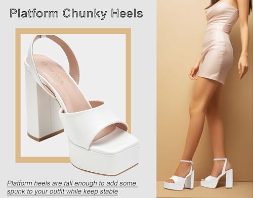 Ainrock Women's Platform Heels Chunky Heel Sandals Square Toe With Ankle Strap For Wedding Evening Party Block High Heels Black Size 9.5