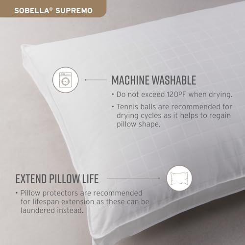 Sobel Westex: Sobella Supremo Side and Stomach Sleeper Pillow | Hotel and Resort Quality, 300 Thread Count 100% Cotton Casing | Gel Fiber Fill, Gentle Support, Downlike Feel, Plush (Queen Size)