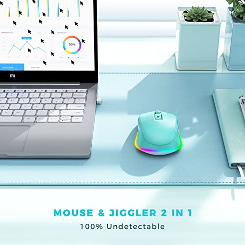 PEIOUS Wireless Mouse, Mouse Jiggler - LED Wireless Mice with Build-in Mouse Jiggler Mover, Rechargeable Moving Mouse for Computer with Undetectable Random Movement Keeps Computer Awake - Black