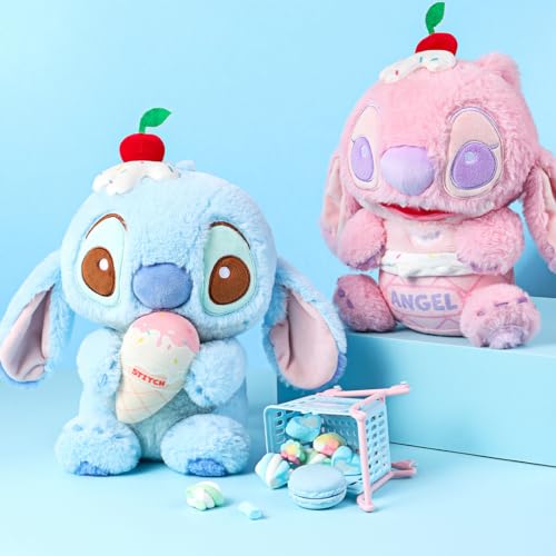 MINISO 10'' Disney Stuffed Animals Lilo & Stitch Collection Ice Cream Angel Plush Toy, Cuddly Toy for Disney Fans, Ideal for Bedtime Cuddles and Room Decor