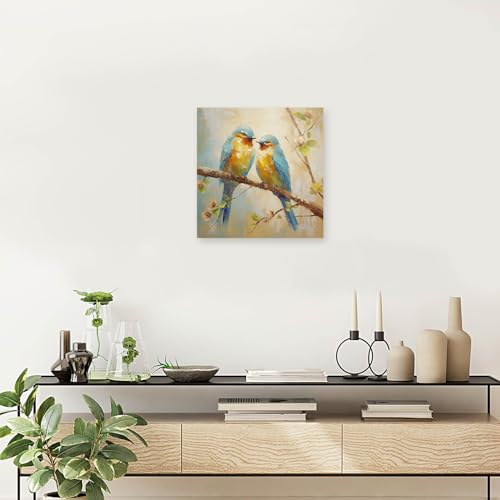 DOARTDO Bird Canvas Wall Art Blue Yellow Bird Painting Flower Bird on Tree Branch Picture Print for Living Room Home Decor Frame (Bird - 1,12.00" x 12.00")