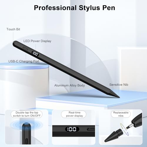 iPencil 2nd Generation, Pencil for iPad with Palm Rejection & Tilt Sensitivity, LED Power Display, Stylus Pen for iPad 6/7/8/9/10, iPad Air 3/4/5, iPad Mini 5/6, iPad Pro 11''/12.9''(2018-2023)