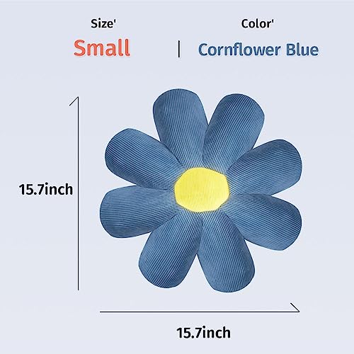 TaiBest Flower Pillow,Flower Shaped Throw Pillow,Flower Shaped Seating Cushion, Floor Pillow, Cute Room Decor & Plush Pillow (15.7, Cornflower Blue)