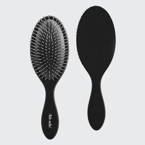 Kitsch Wet Hair Brush Detangling Brush - Soft Bristle Hair Brushes for Women | Straight & Curly Wet Dry Brush | Hairbrush Women for All Hair Types | Hair Detangler Brush | Travel Brush (Black, 1 Pc)