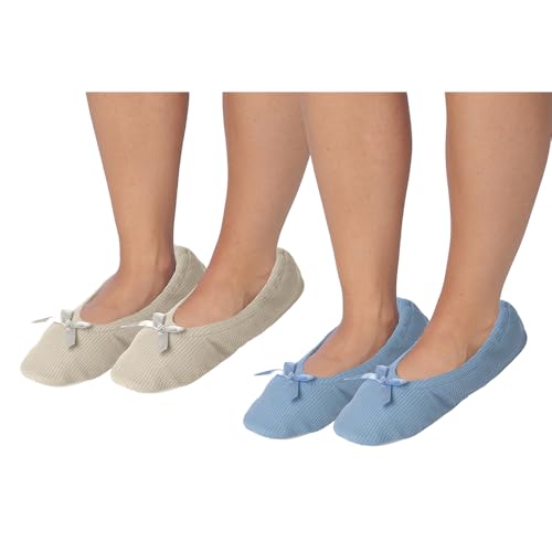Roxoni Women's Terry Classic Cotton & Velour Ballerina Slippers (Pack of 2)
