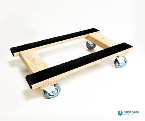 Furniture Dolly 4 Wheel Heavy Duty | Flat Moving Dolly H Frame Oak | Full Length Rubber Tread Dual Rail | 18x30