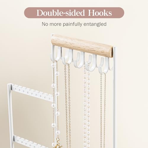 ProCase Jewelry Organizer Jewelry Holder Jewelry Stand with Velvet Ring Tray and Study Metal Frame, Necklace Holder Organizer Bracelet Display Storage Rack for Studs Rings -White