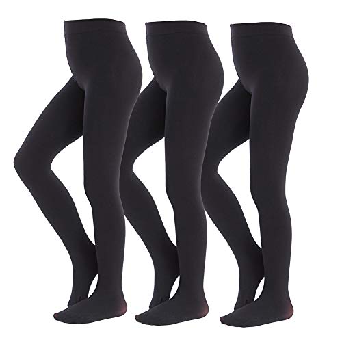 MANZI Ballet Tights for Girls Footed Dance Tights 3 Pairs Ultra-Soft Age 4-6 Black Medium