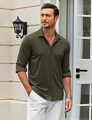 COOFANDY Men's Fitted Dress Shirts Long Sleeve Wrinkle Free Stretch Dress Shirts Dark Red