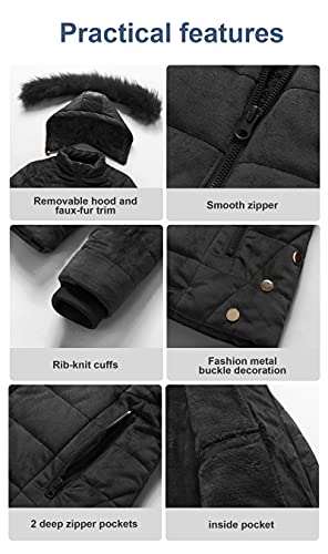Chrisuno Lady Short Winter Puffer Coat Full Zip Soft Fleece Liner Lightweight Warm Velvet Jackets S Black