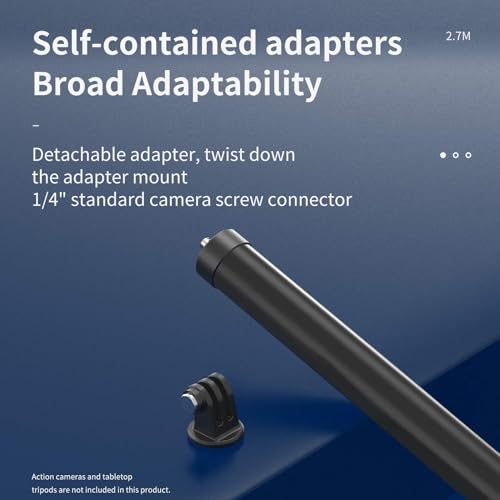 Long Selfie Stick Pole (106"), Extension Carbon Fiber Waterproof Dive Monopod for GoPro Max Go Pro 13 12 11 10 9 8 7,Insta360 X3 X4 Go 3 Ace Pro,DJI Action 4 5 Osmo Pocket 3 Bike Motorcycle Accessory