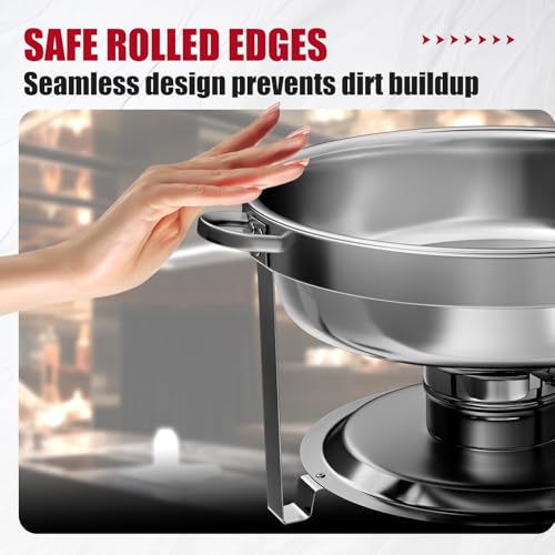 IMACONE Chafing Dish Buffet Set 2 Pack, 8 QT Rectangle & 5QT Round Stainless Steel Chafer for Catering, Chafers and Buffet Warmer Sets w/Food & Water Pan, Lid, Fuel Holder for Event Party Holiday