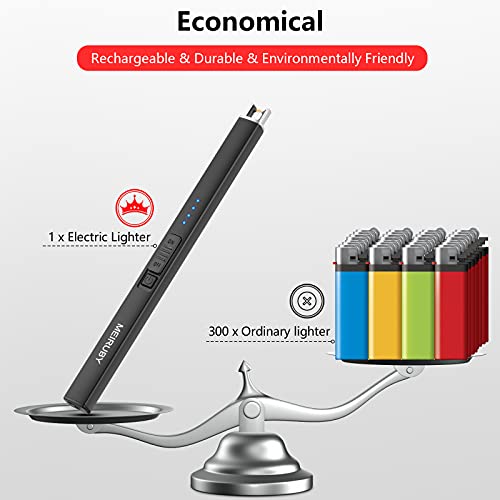 MEIRUBY 2 Pack Lighter Electric Candle Lighter Long Electronic Rechargeable USB Lighter Arc Windproof Flameless Lighters for Candle Camping BBQ Birthday Gifts for Women Mom Wife Men