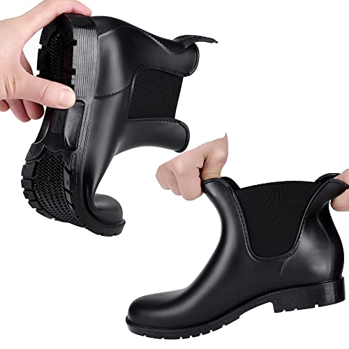 Yvmurain Women's Short Rain Boots Waterproof Work Shoes Lightweight Anti Slip Garden Shoes Rubber Ankle Chelsea Booties
