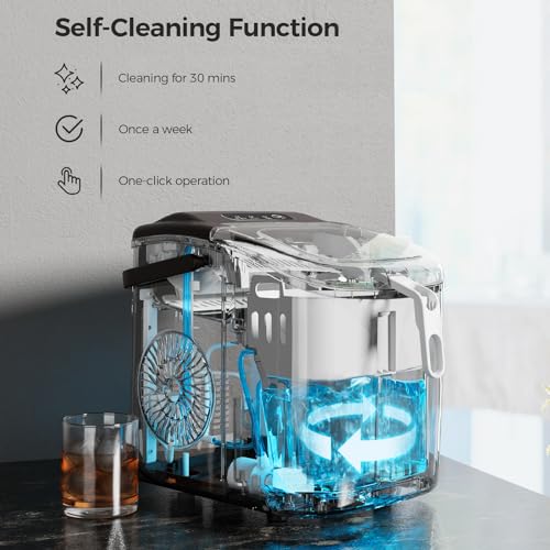 Portable Ice Maker Machine with Handle, 26lbs/24Hrs, 6Mins/9 Ice Cubes, Self-Cleaning with Basket/Scoop, Countertop Ice Makers for Home/Kitchen/Office(Green)