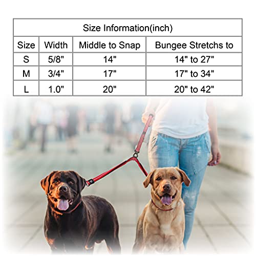 Kruz Double Dog Coupler - KZVX2-15S - Tangle Free Dog Walking and Training Dual Extension Coupler - Comfortable, Shock Absorbing - Reflective Bungee Coupler for Two Dogs - Blue - 5/8" x 14"