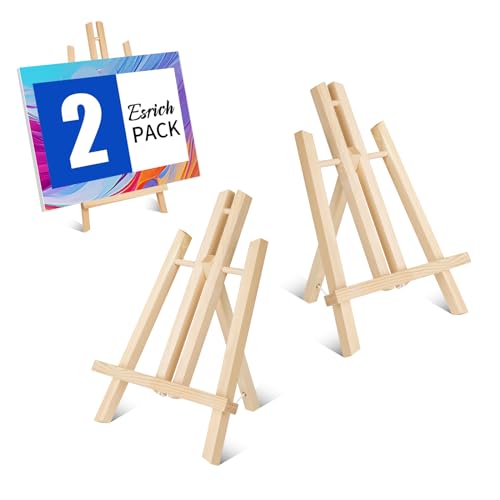 ESRICH 2 Pack 11.8" Wood Easels,Small Tabletop Display Stand,Easel Stand for Painting,Painting Party,Kids Student Tabletop Easels for Painting, Portable Canvas
