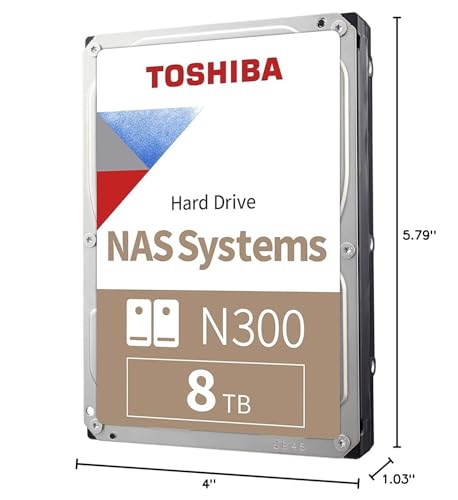 Toshiba N300 8TB NAS 3.5-Inch Internal Hard Drive - CMR SATA 6 GB/s 7200 RPM 256 MB Cache - HDWG480XZSTA, Silver